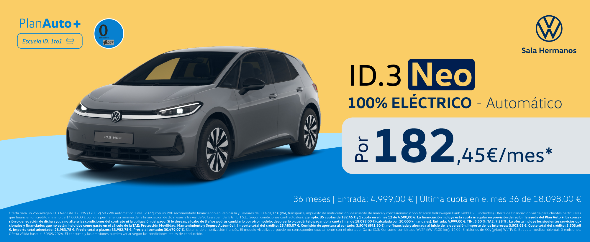 Da el salto al eléctrico: ID.3 Neo 100% eléctrico por 182,45€